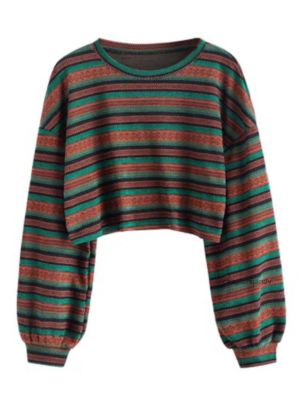 Tribal Print Cropped Pullover Sweater Boho Drop Shoulder Long Sleeve Knit Top